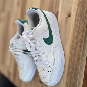 Nike White Sneakers with Green Swoosh